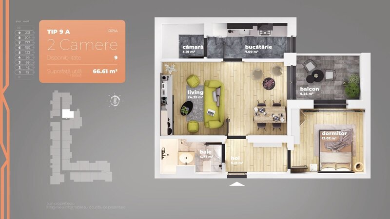 Piata Sudului, apartament 2 camere, 66.61 mp utili,